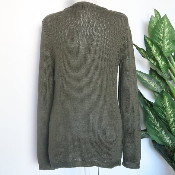 Talbots Military Green 100% Cotton Knit Tortoise Button Sweater Cardigan M - Picture 6 of 11
